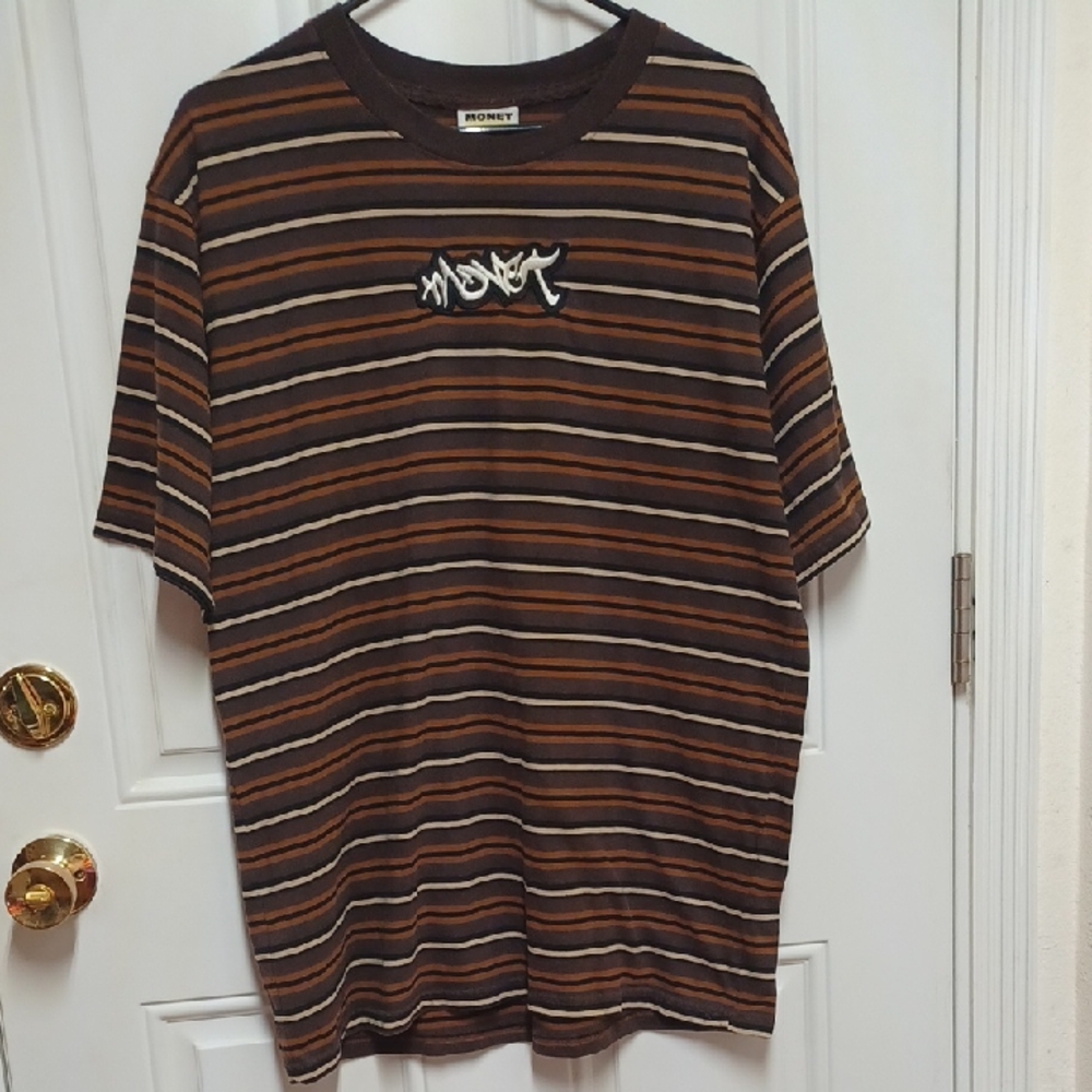 Monet Men's Brown Striped T-Shirt XL